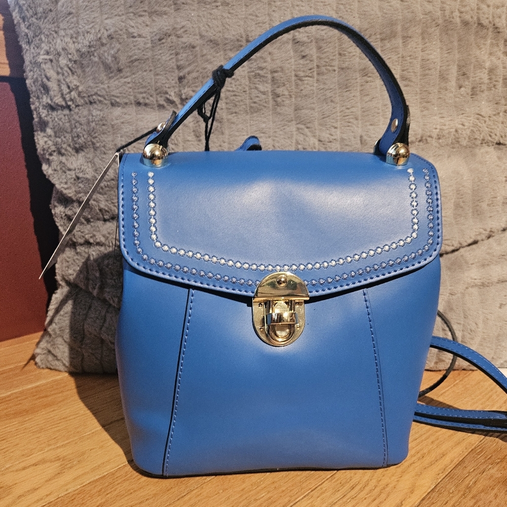 Viola Castellani Blue Italian Leather Mini Backpack Purse NWT - Picture 1 of 8